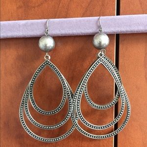 NIB 3 Tier Hoop Fishhook Brushed Silver Earrings